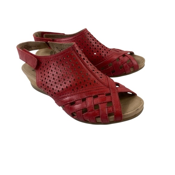 Earth Bright Women’s Red Perforated Leather Pisa Galli Wedge‎ Sandals Sz 7.5M - Picture 2 of 15